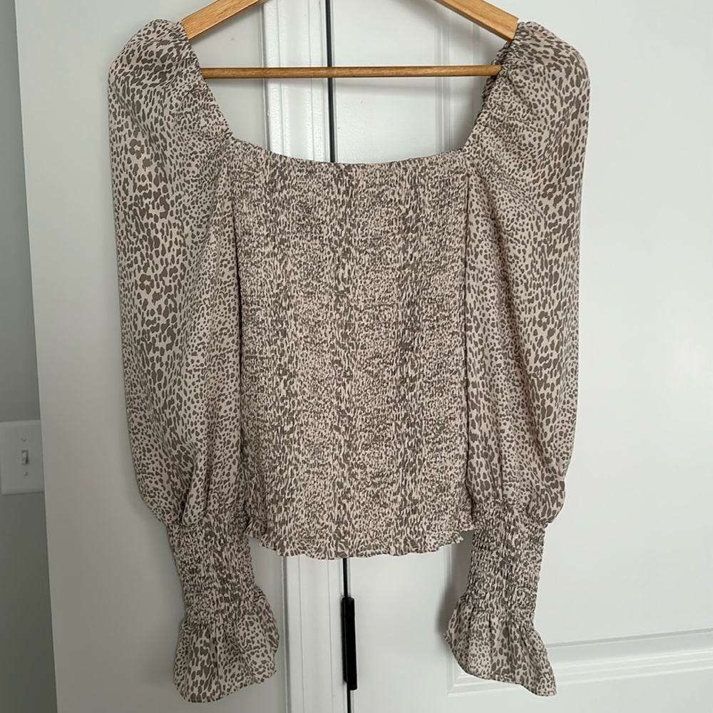 Buddy Love Cassie Blouse Neutral Smocked Top Size Small